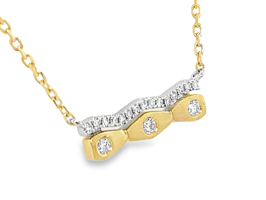 DIAMOND HEXAGON & WAVY SPLIT NECKLACE, 15.5MM, 18"/17"/16", SATIN FINISH