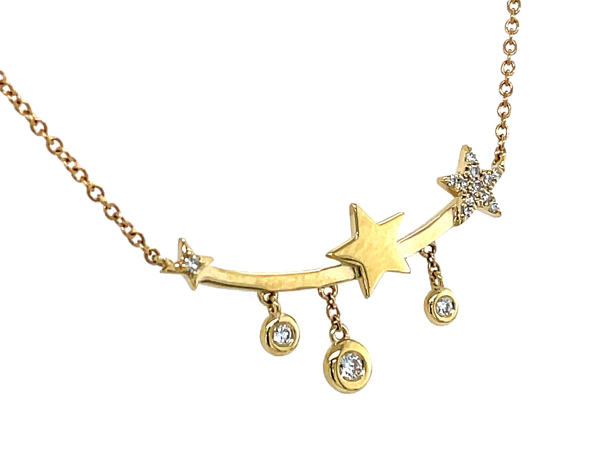 DIAMOND STAR CHARMS CURVED BAR NECKLACE, 18"/17"