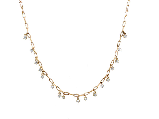 DIAMOND CHARM NECKLACE, 18" PAPER CLIP CHAIN, 14KY (N)