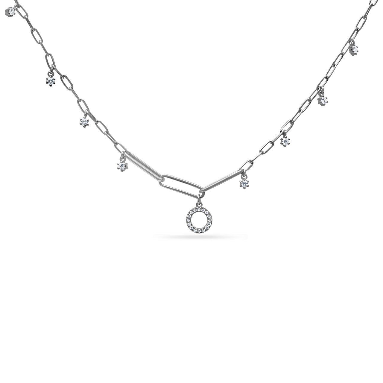 Diamond Charm Paperclip Necklace