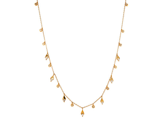 DIAMOND RHOMBUS & BEZEL SET 19 CHARMS NECKLACE, 18"/17"/16"