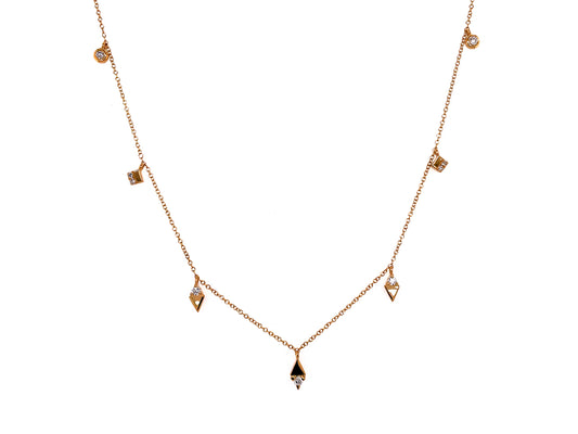 DIAMOND RHOMBUS & BEZEL 7 CHARMS NECKLACE, 18"/17/16"