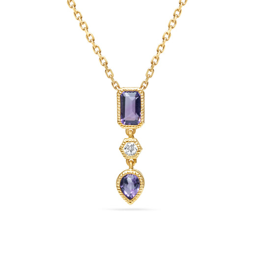 Amethyst & Diamond 3 Stone Necklace