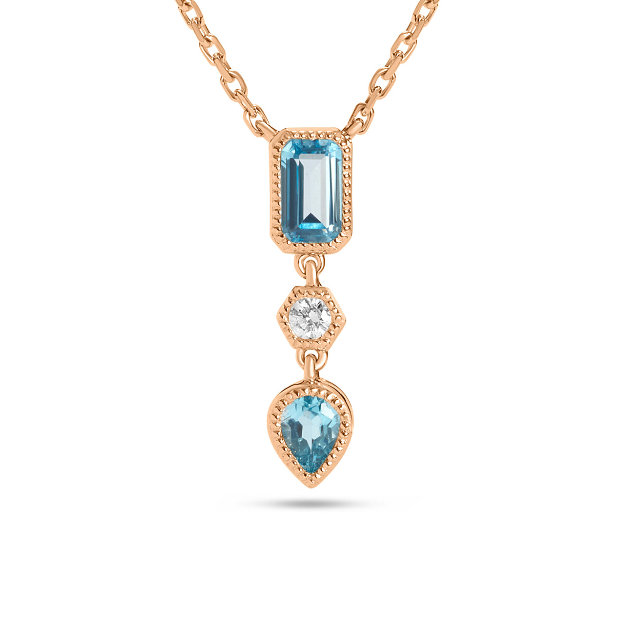 Blue Topaz & Diamond 3 Stone Necklace