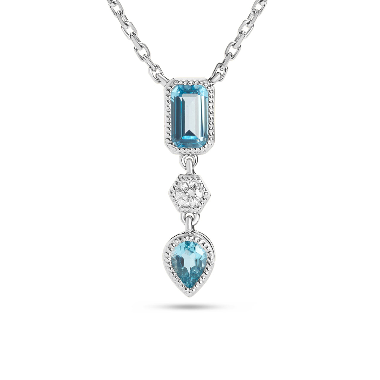 Blue Topaz & Diamond 3 Stone Necklace