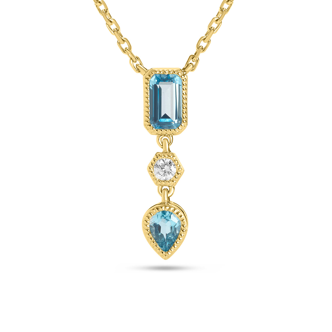 Blue Topaz & Diamond 3 Stone Necklace