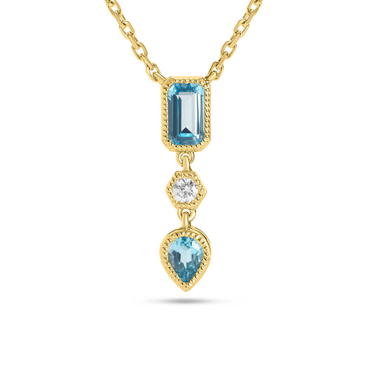 Blue Topaz & Diamond 3 Stone Necklace