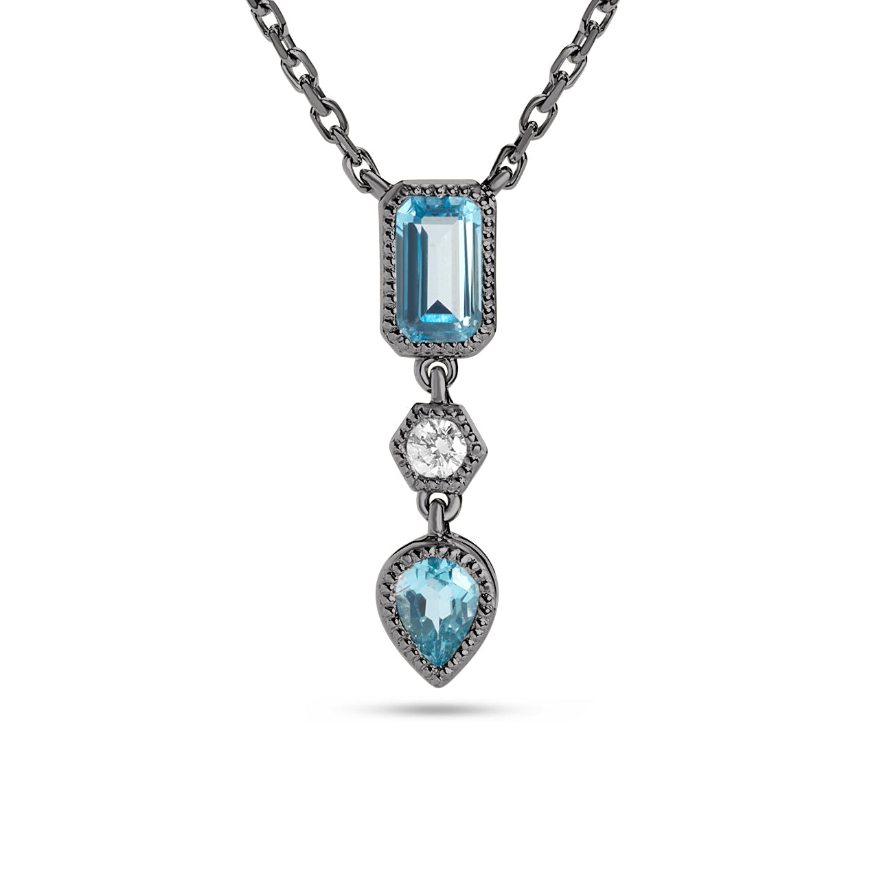 Blue Topaz & Diamond 3 Stone Necklace