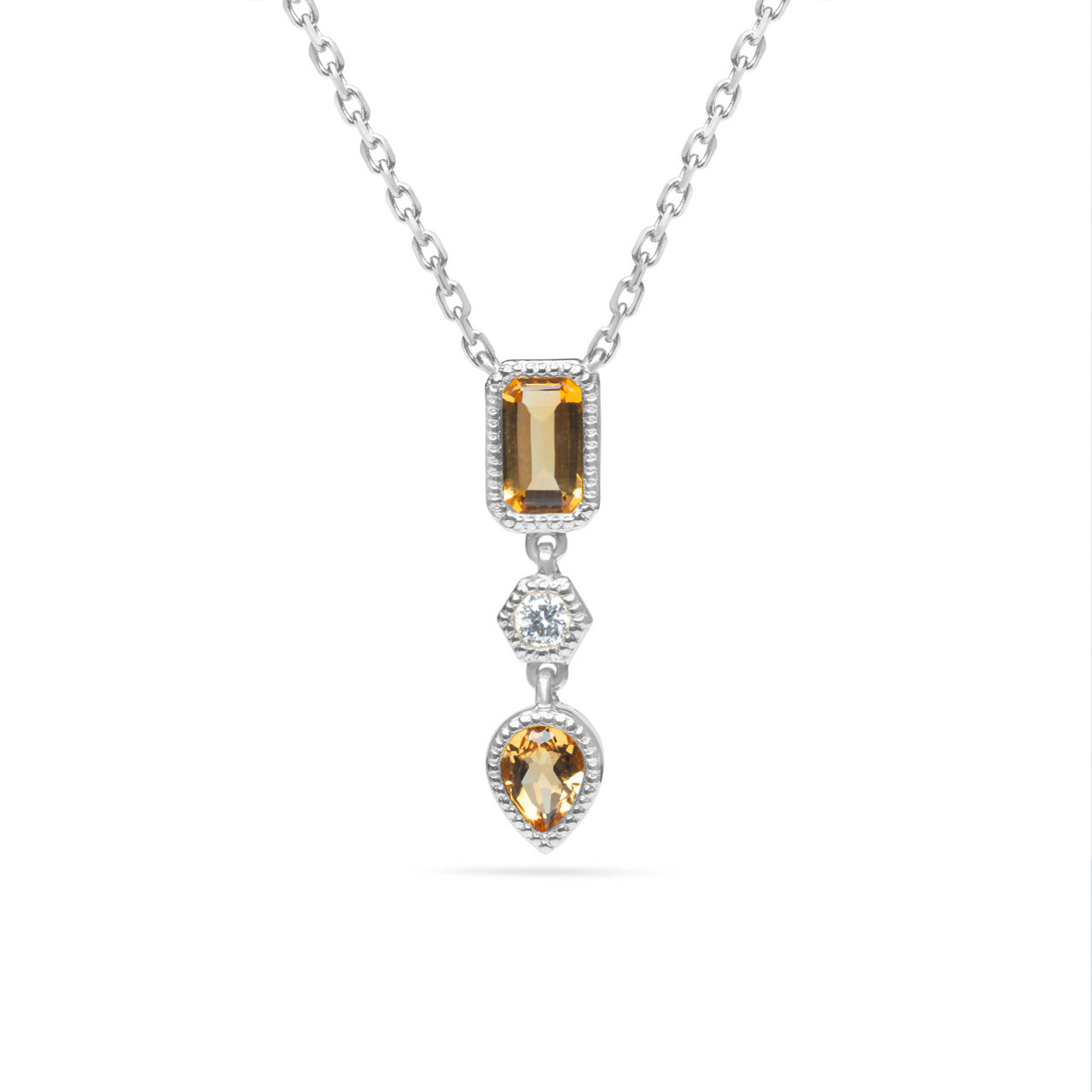 Citrine & Diamond 3 Stone Necklace