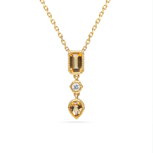 Citrine & Diamond 3 Stone Necklace