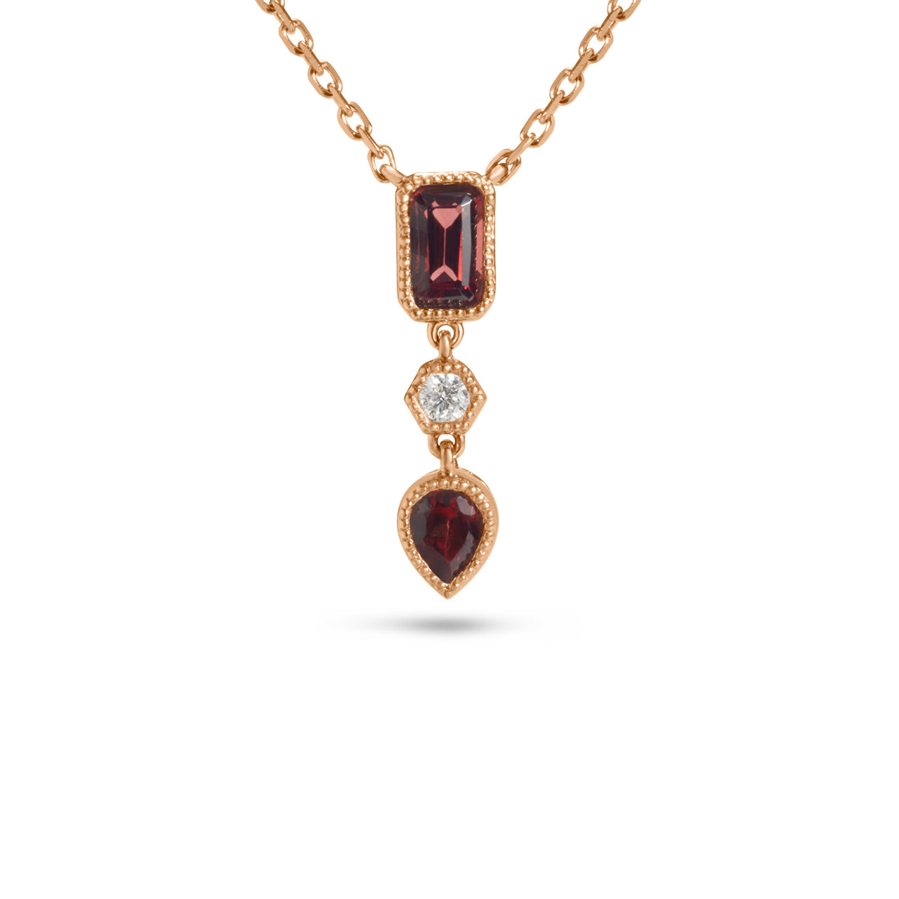 Garnet & Diamond 3 Stone Necklace