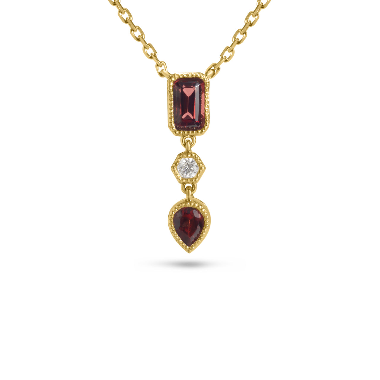 Garnet & Diamond 3 Stone Necklace
