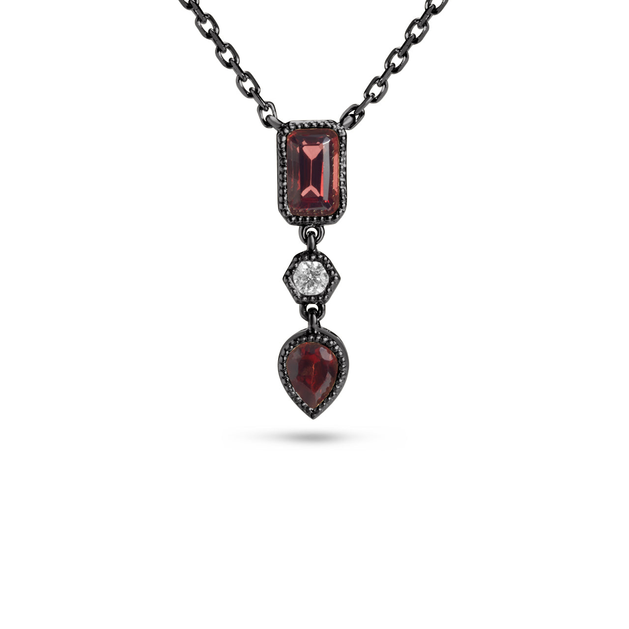 Garnet & Diamond 3 Stone Necklace