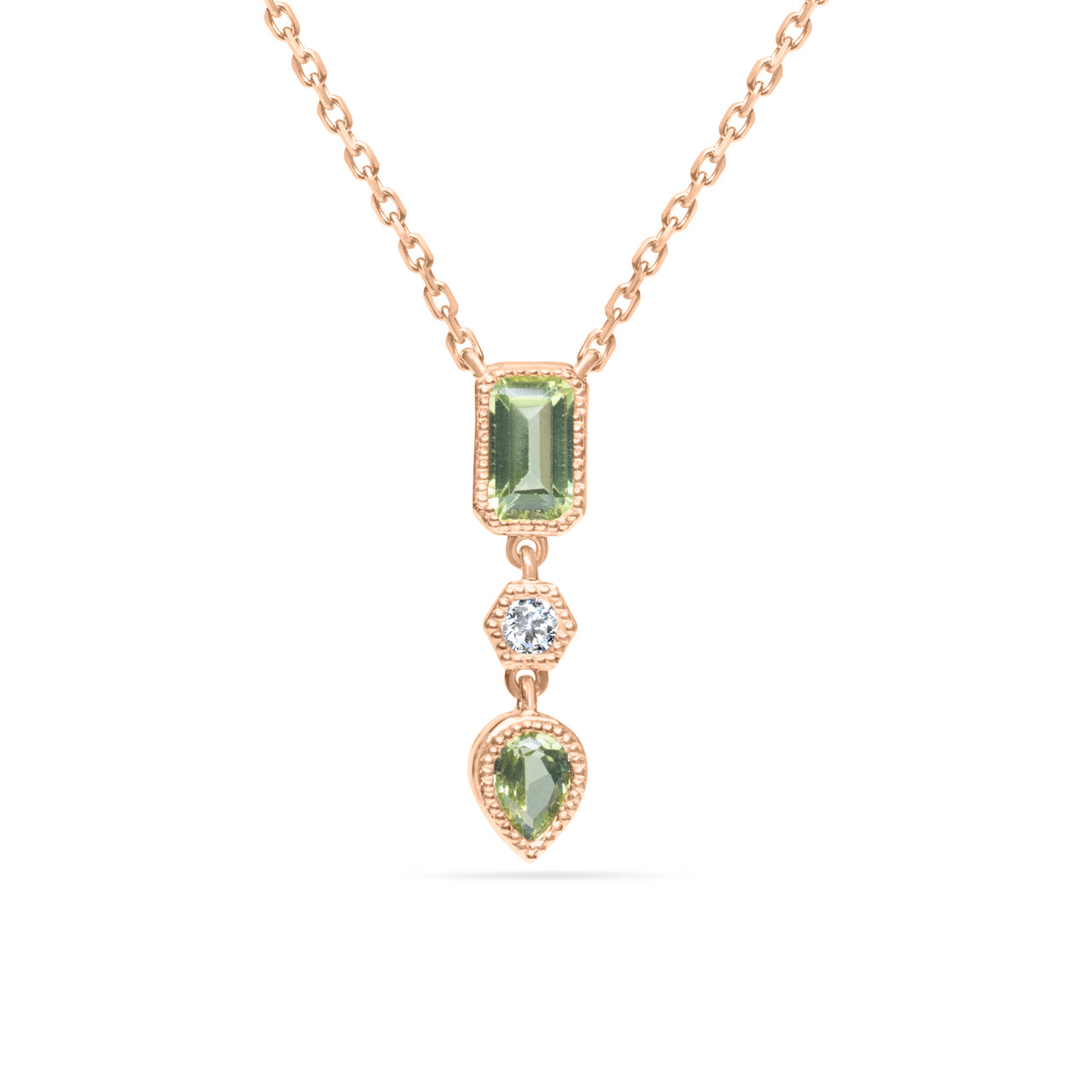 Peridot & Diamond 3 Stone Necklace