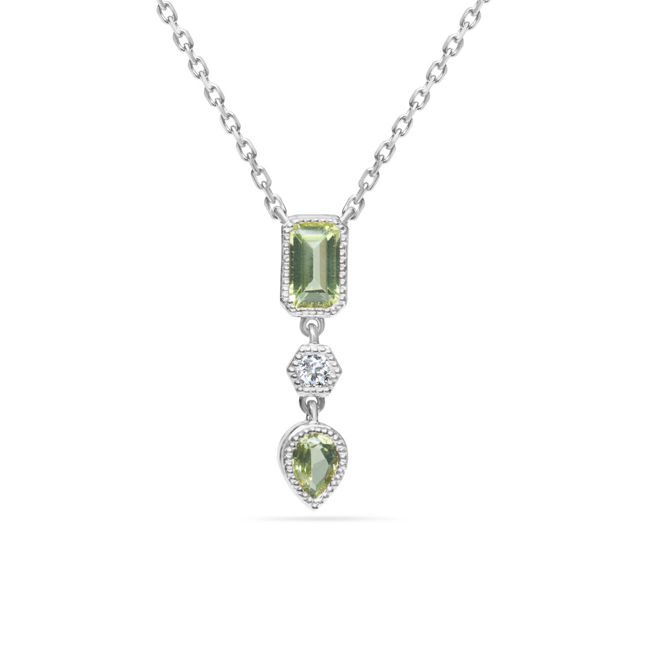 Peridot & Diamond 3 Stone Necklace