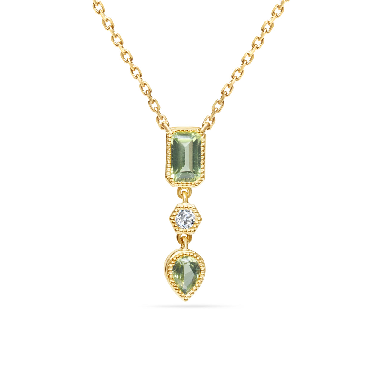 Peridot & Diamond 3 Stone Necklace