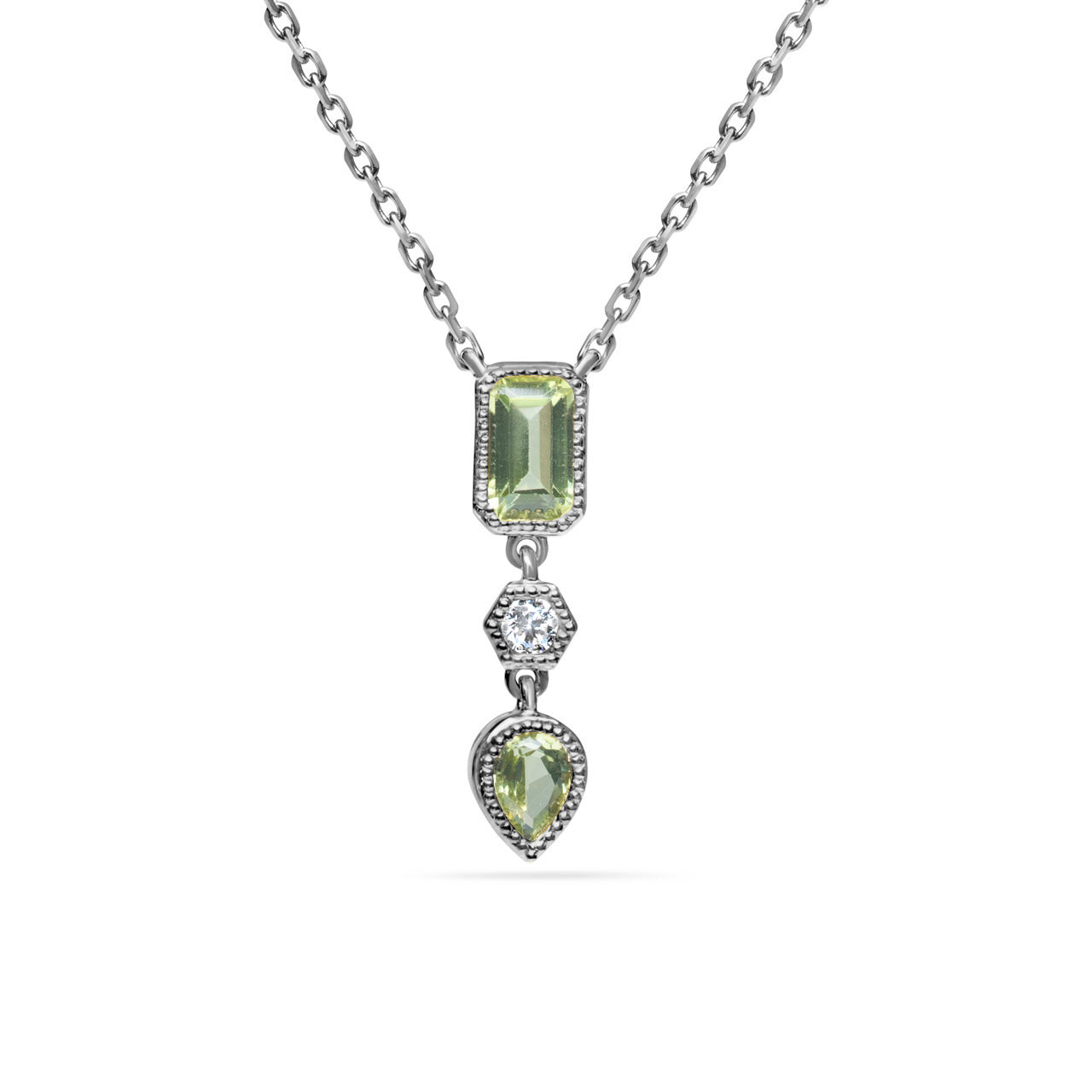 Peridot & Diamond 3 Stone Necklace