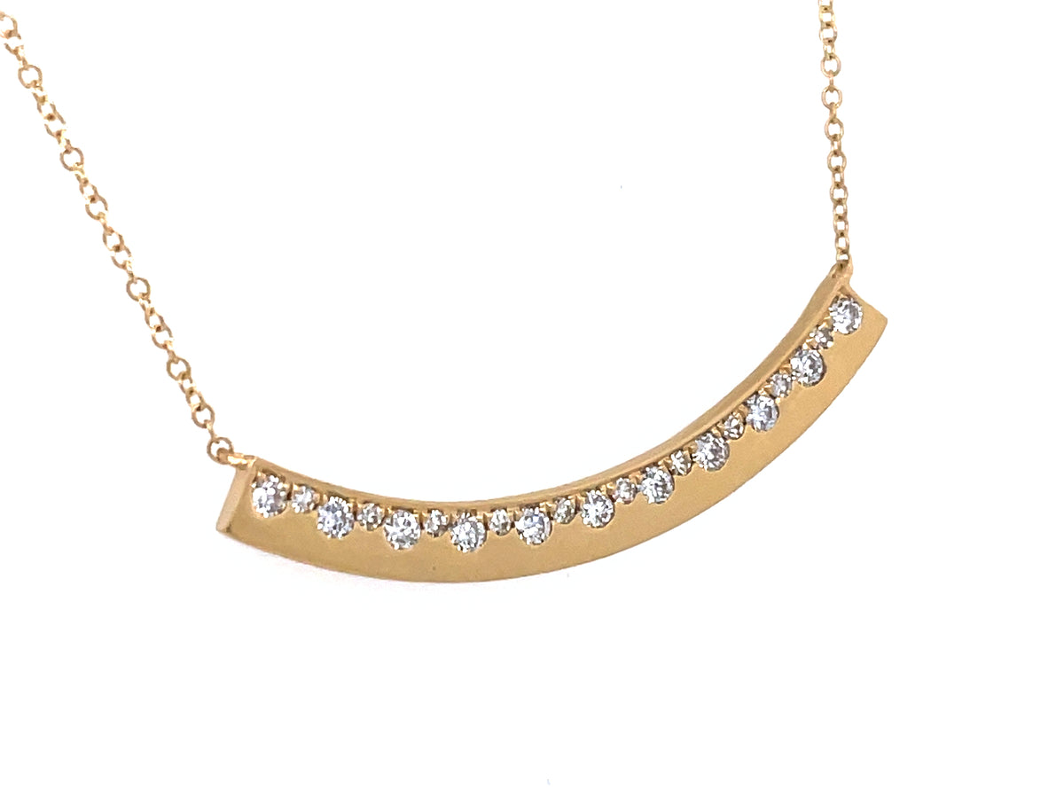 DIAMOND CURVED BAR NECKLACE 18"/17"/16", SATIN FINISH