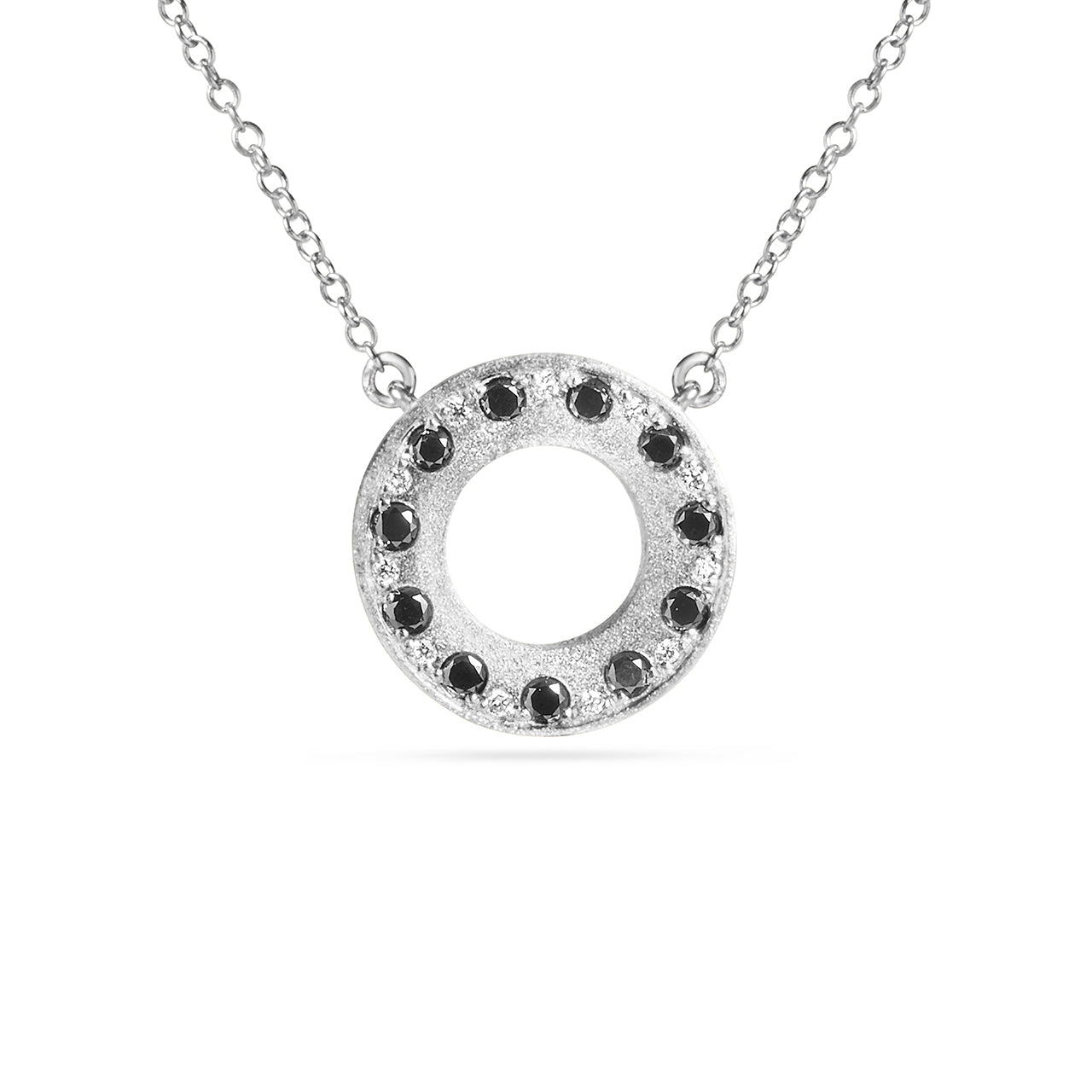 Black & White Diamond Alternating Flush Circle Necklace