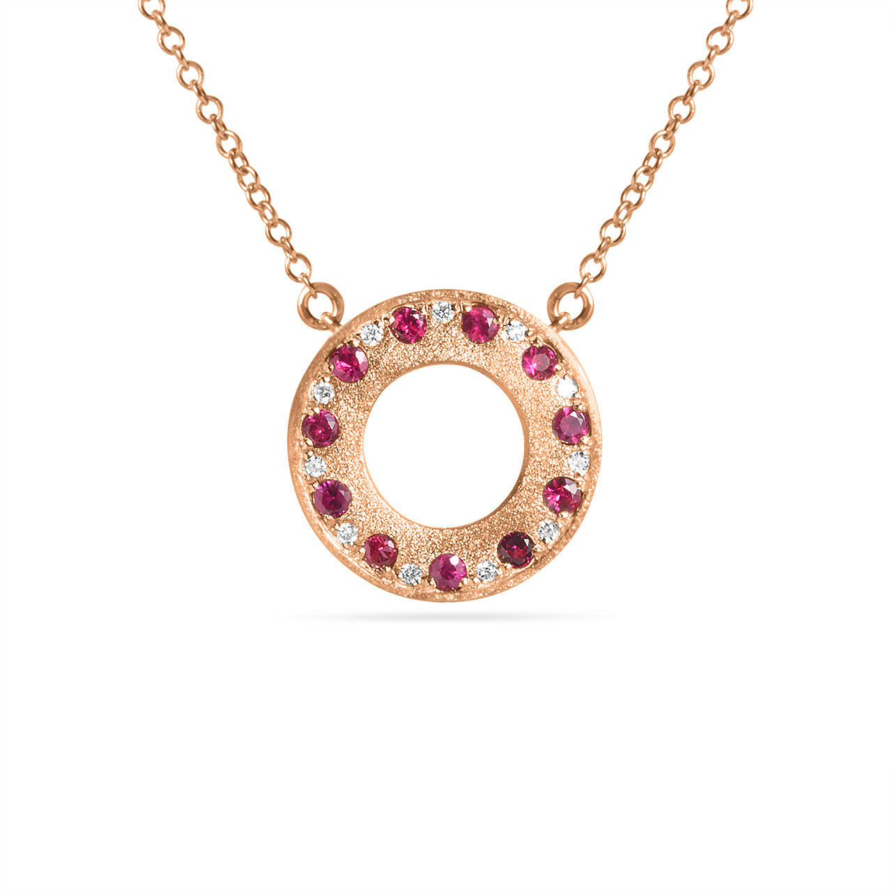 Ruby & Diamond Alternating Flush Circle Necklace