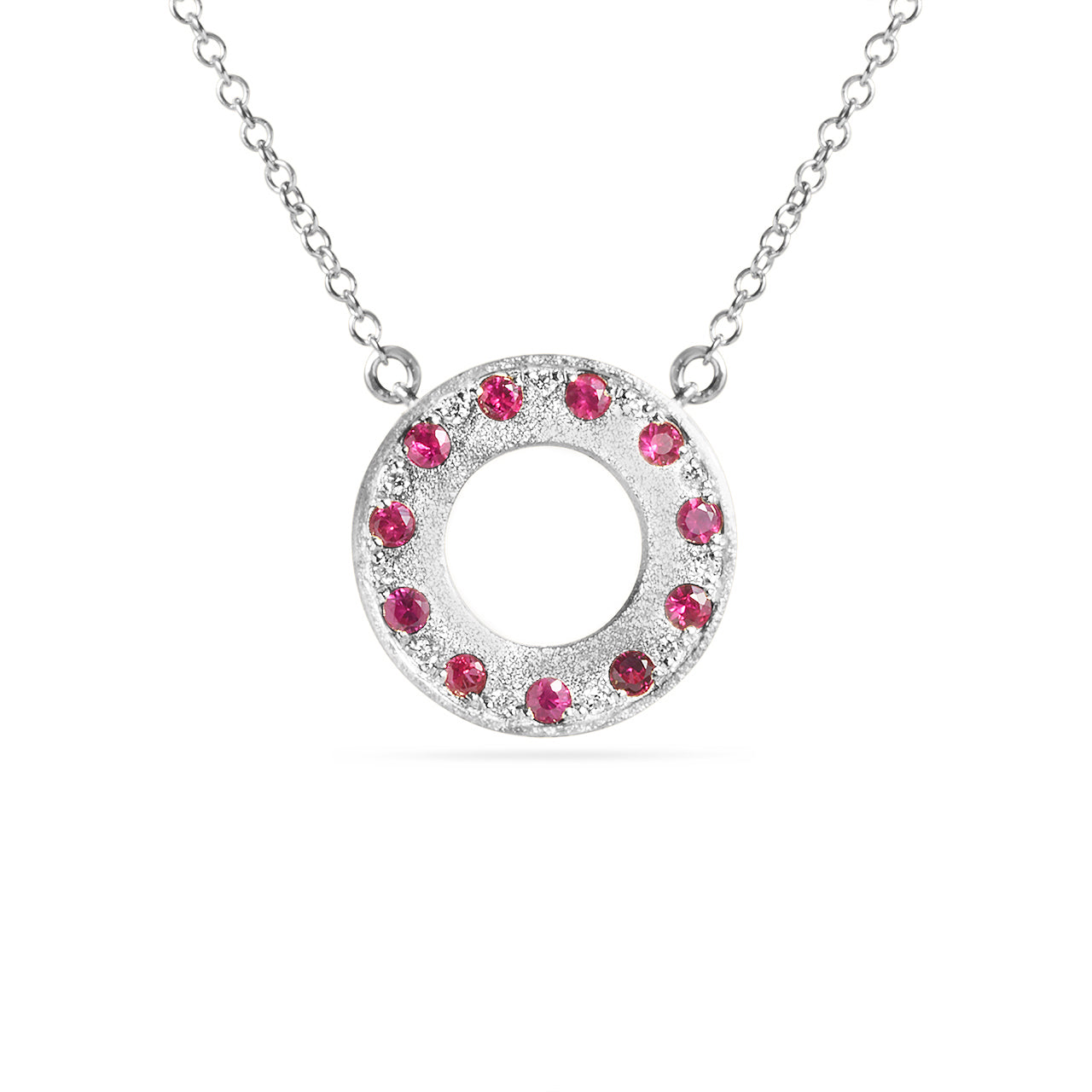 Ruby & Diamond Alternating Flush Circle Necklace