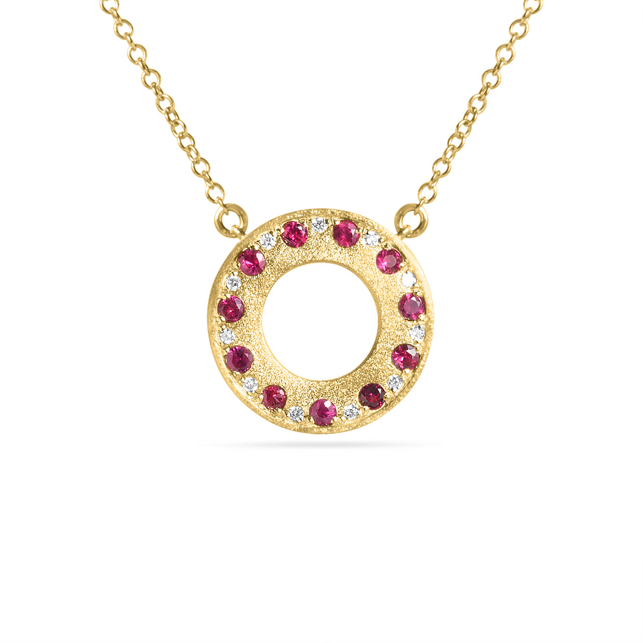 Ruby & Diamond Alternating Flush Circle Necklace