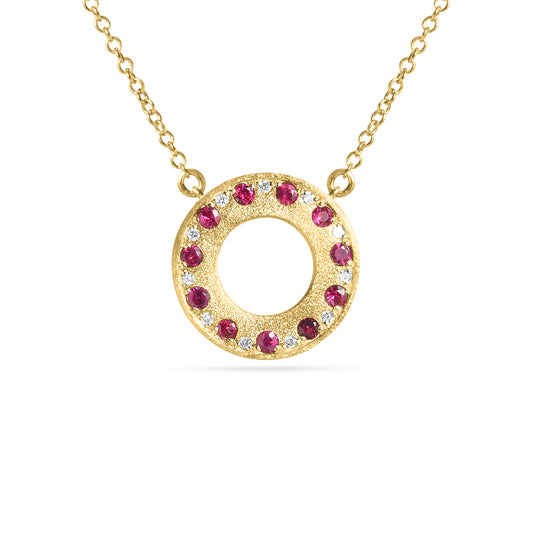 Ruby & Diamond Alternating Flush Circle Necklace