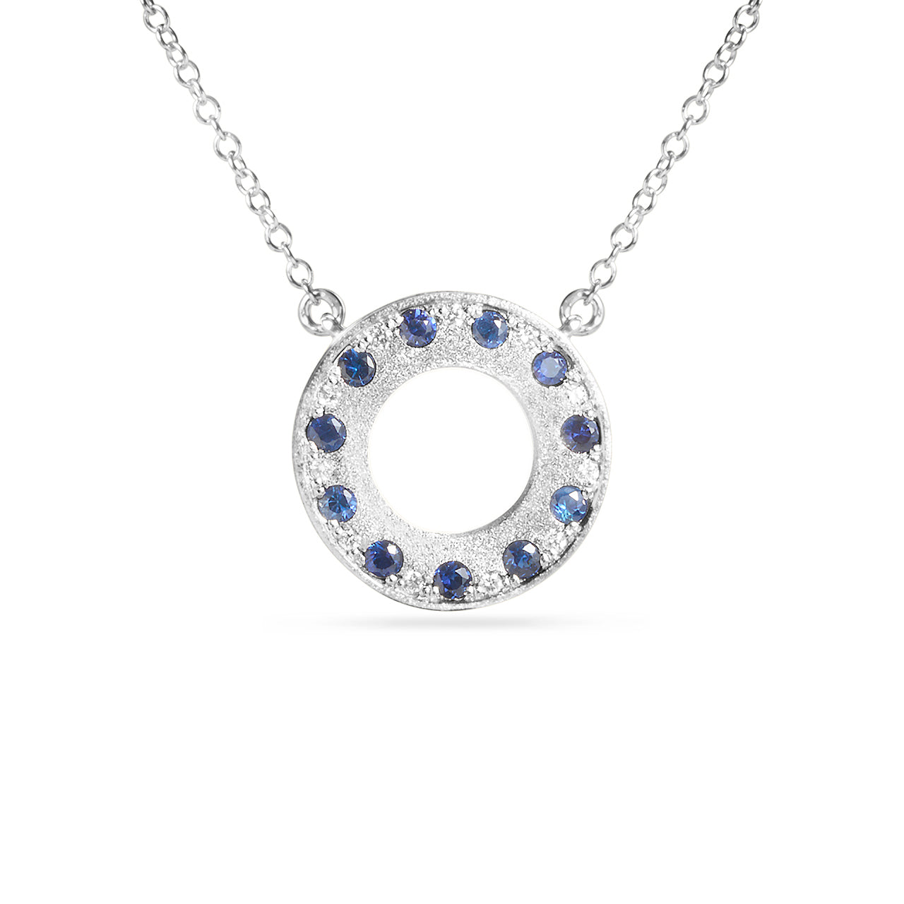 Sapphire & Diamond Alternating Flush Circle Necklace