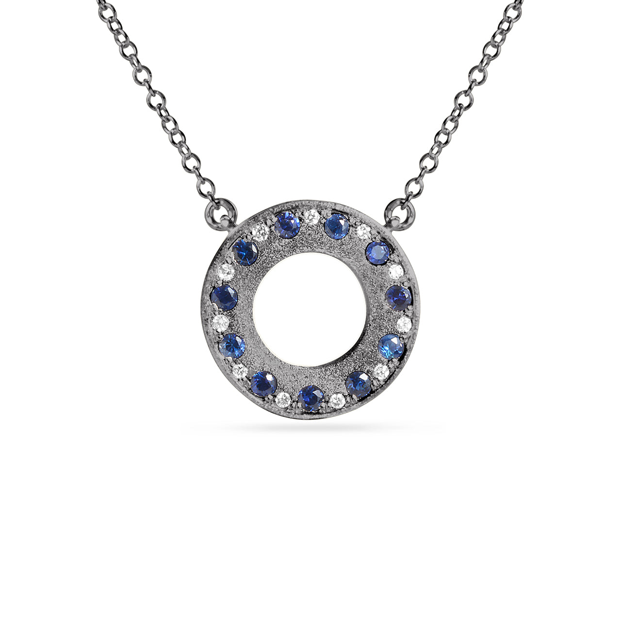 Sapphire & Diamond Alternating Flush Circle Necklace