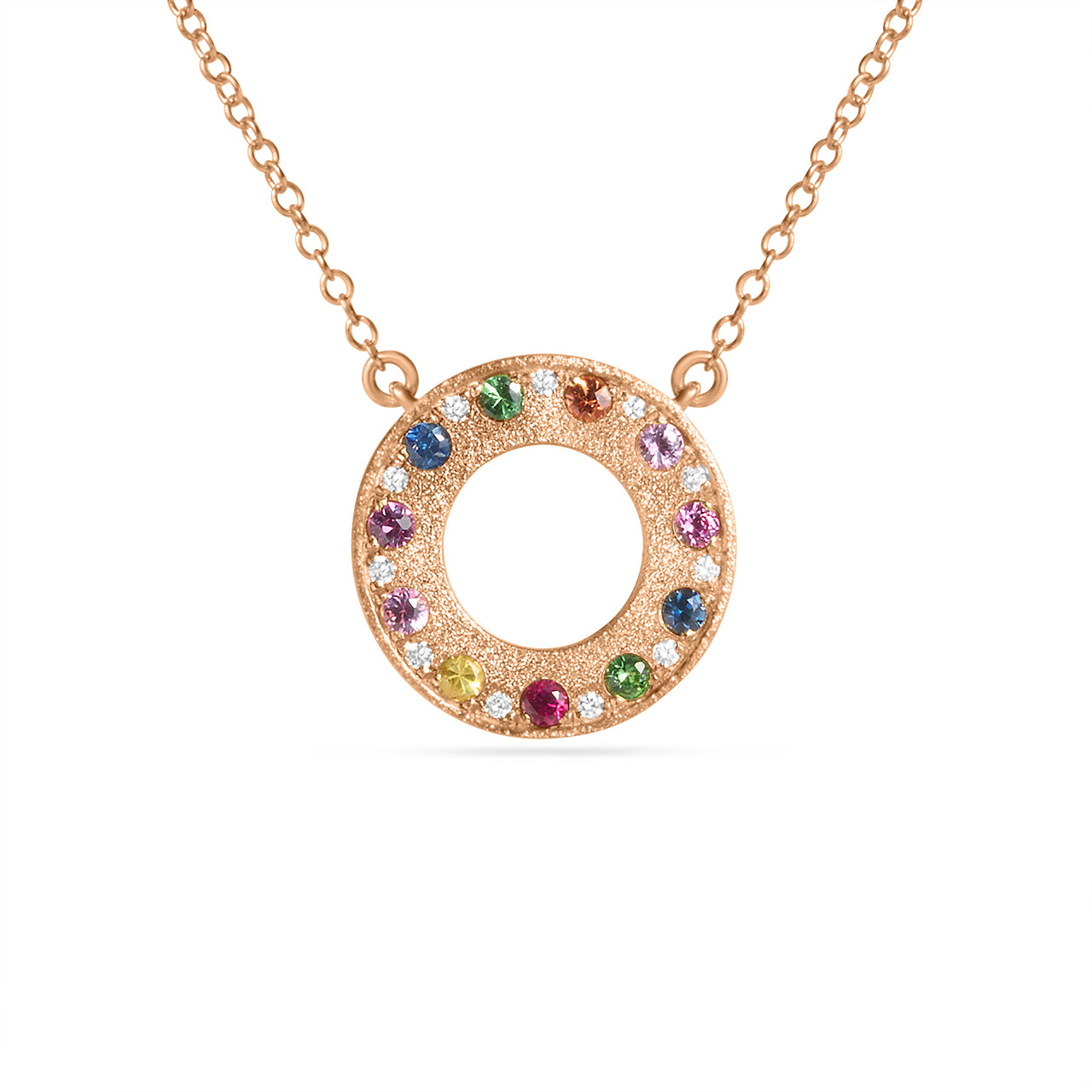 Rainbow Sapphire & Diamond Alternating Flush Circle Necklace