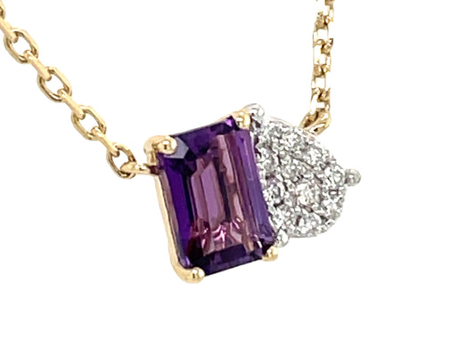AMETHYST E/C & DIAMOND PAVE PEAR TOI ET MOI PENDANT NECKLACE 18"/17"/16"