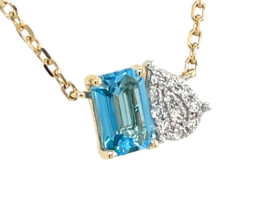 BLUE TOPAZ E/C & DIAMOND PAVE PEAR TOI ET MOI PENDANT NECKLACE, 18"/17"/16"
