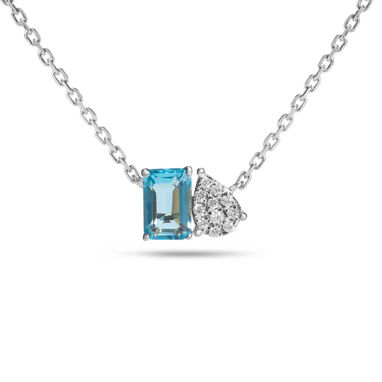 Blue Topaz & Diamond Toi et Moi Necklace