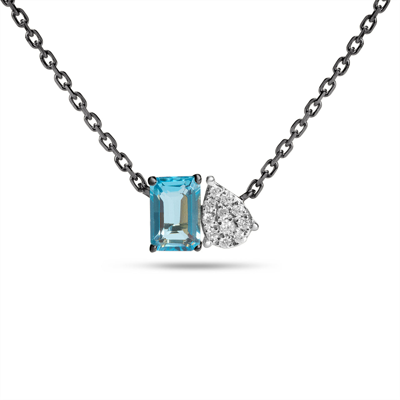 Blue Topaz & Diamond Toi et Moi Necklace
