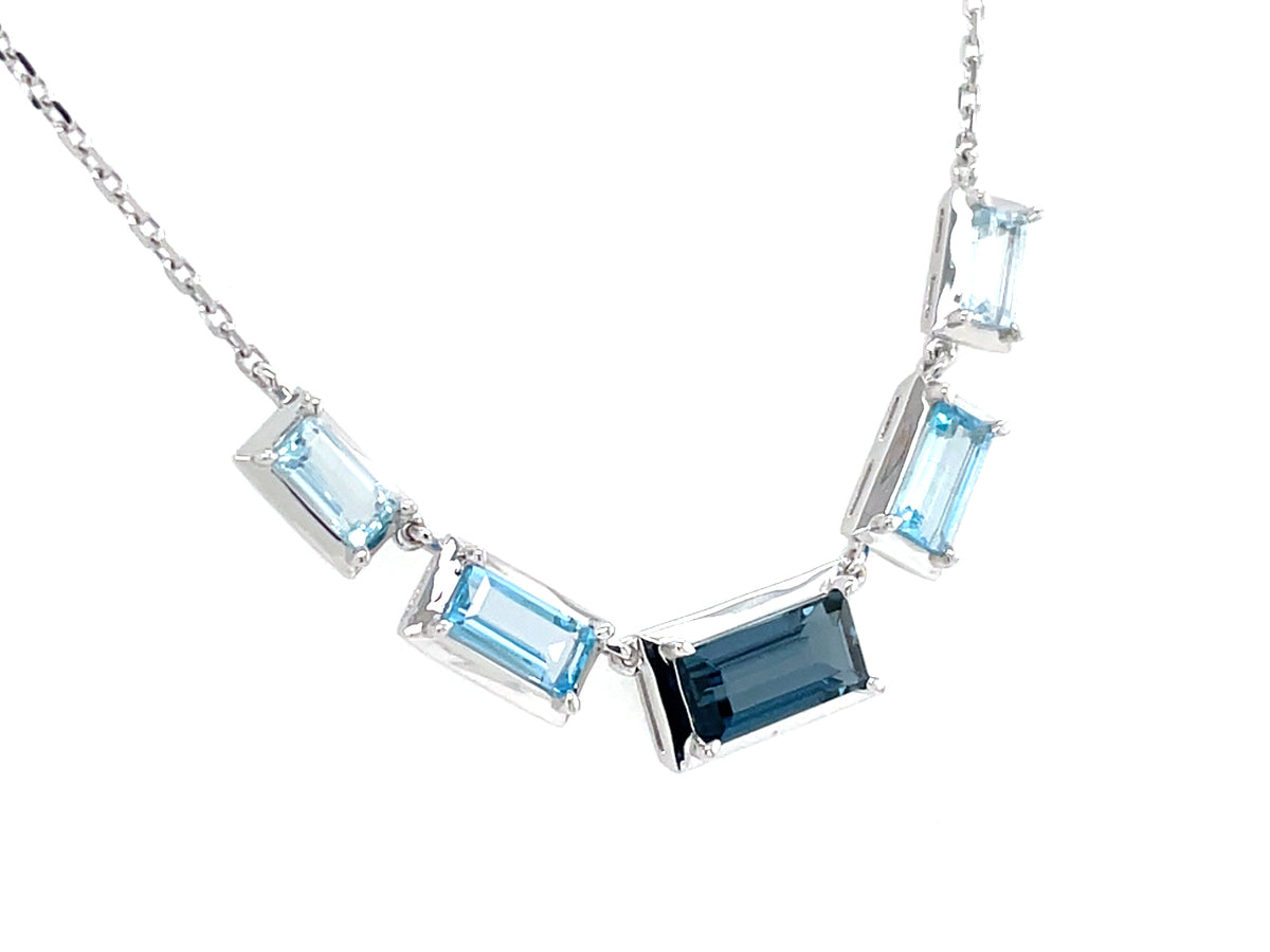 Blue Topaz E/C 5 Stone Bezel Necklace