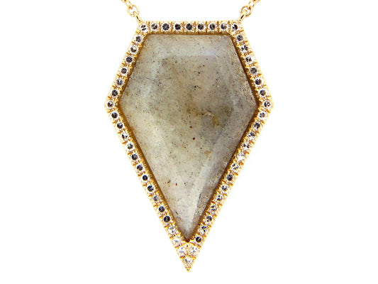 LABRADORITE & DIAMOND PENDANT NECKLACE, 18",17",16",  14KY (N)