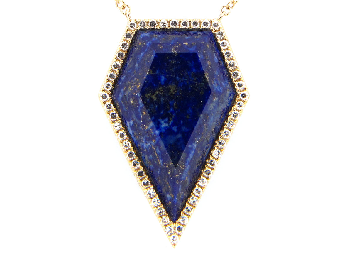 LAPIS & DIAMOND PENTAGON PENDANT NECKLACE