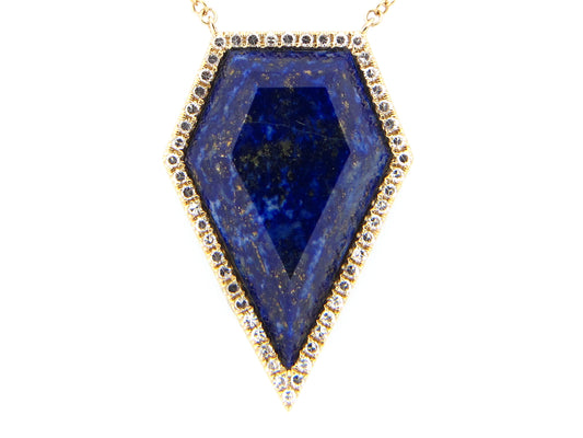 LAPIS & DIAMOND PENTAGON PENDANT NECKLACE