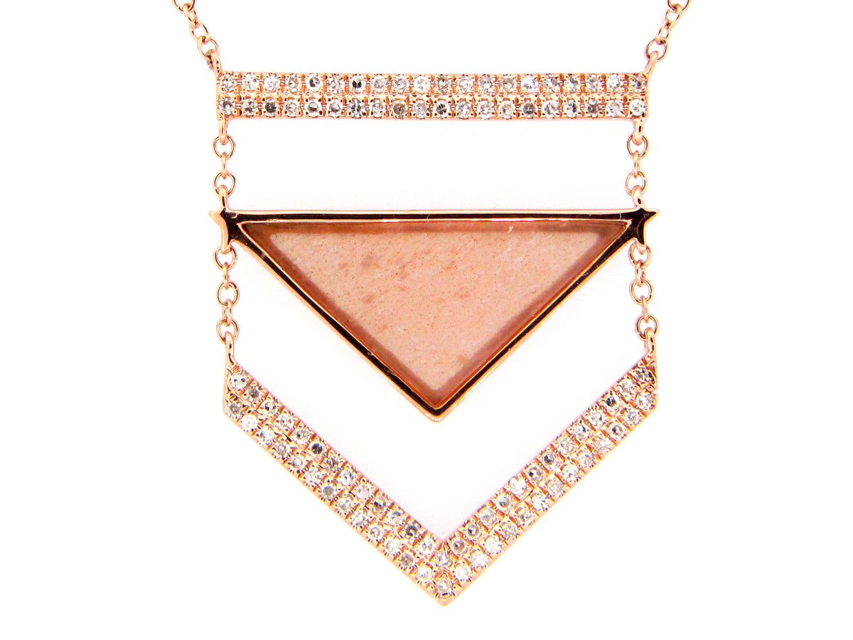 MOONSTONE TRIANGLE & DIAMOND PENDANT NECKLACE, 18",17",16", 14KR (O)