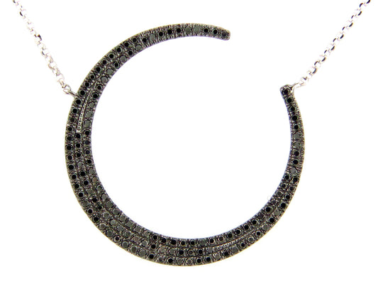 BLACK DIAMOND CRESCENT MOON NECKLACE, 18"/17"/16", BLACK FINISH/WHITE CHAIN, 14KWB (R)