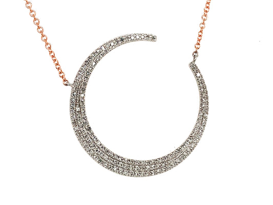 DIAMOND CRESCENT MOON NECKLACE, 18"/17"/16", 14KWR (N)