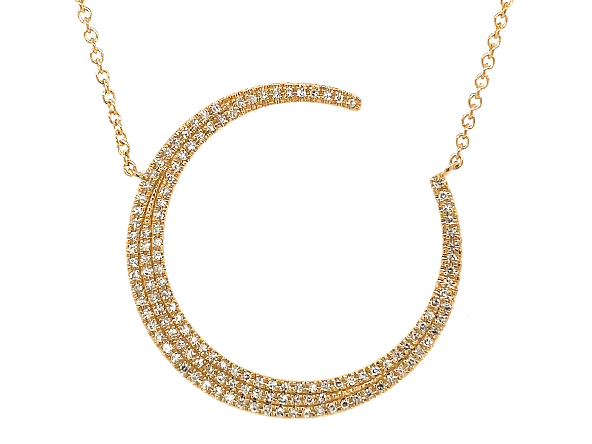 Diamond Crescent Moon Necklace, 18"/17"/16", 14ky (N)