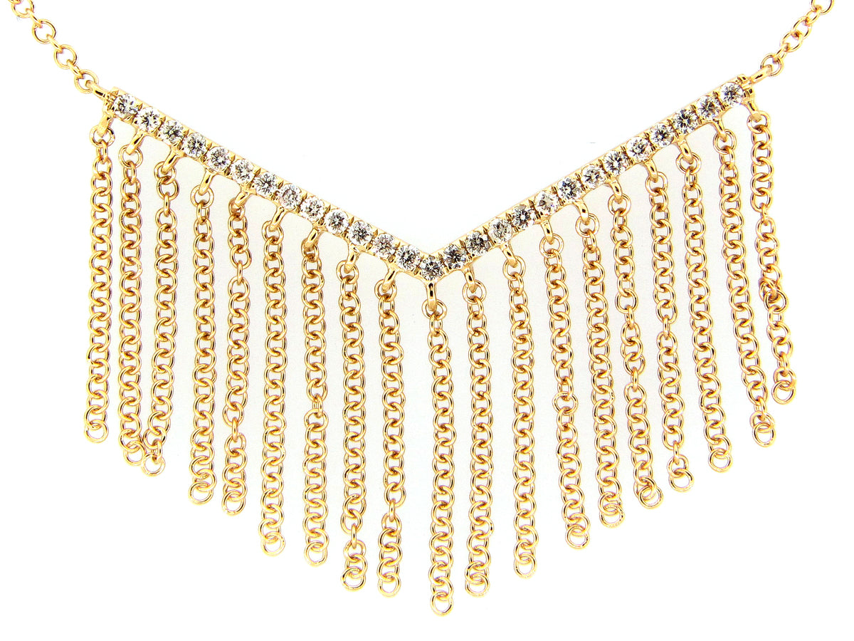 DIAMOND CHEVRON TASSEL NECKLACE, 18"/17"/16", 14KY (N)