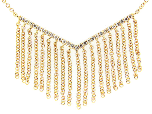 DIAMOND CHEVRON TASSEL NECKLACE, 18"/17"/16", 14KY (N)