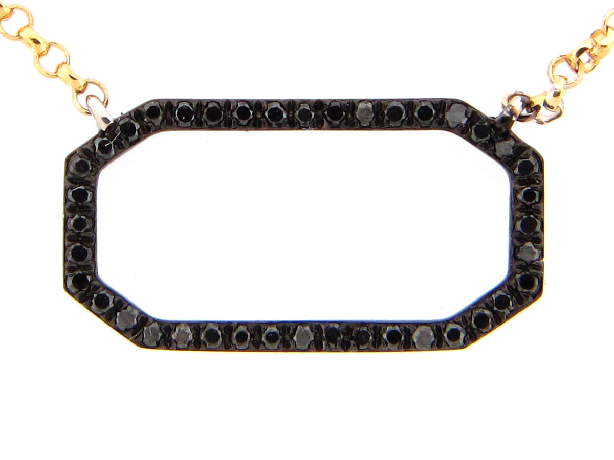 BLACK DIAMOND HEXAGON PENDANT NECKLACE, 18"/17"/16", 14K YELLOW CHAIN, BLACK FINISH HEXAGON (R)