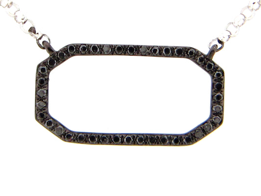 BLACK DIAMOND HEXAGON PENDANT NECKLACE, 18"/17"/16", 14KW (R)