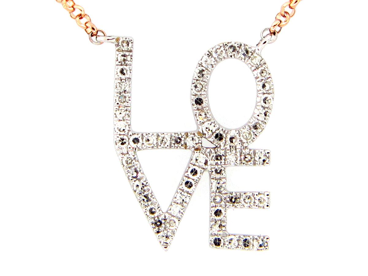 DIAMOND LOVE PENDANT NECKLACE, 18"/17"/16", 14KWR (N)