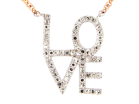 DIAMOND LOVE PENDANT NECKLACE, 18"/17"/16", 14KWR (N)