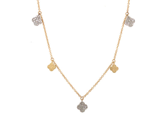 DIAMOND CLOVER CHARM NECKLACE,  18"/17"/16", SATIN FINISH