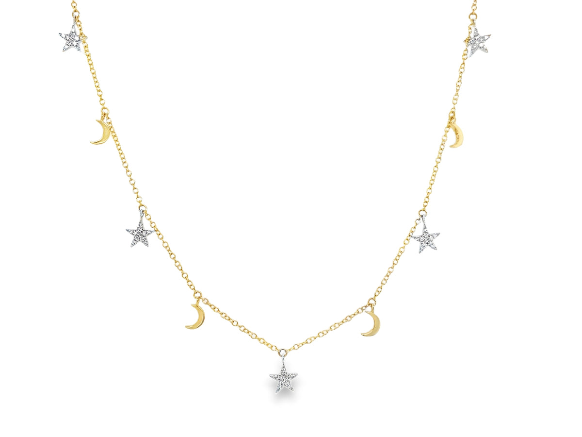 DIAMOND STAR & MOON NECKLACE, 20"/19"/18"